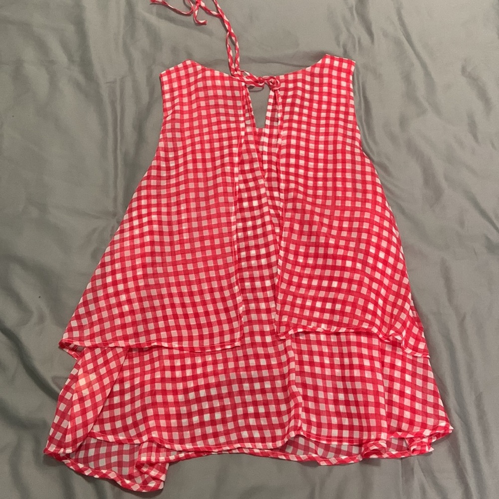 Gingham Red & White Picnic Flutter Blouse - image 5